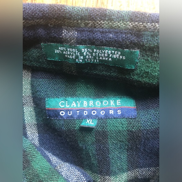 Claybrooke Outdoors Mens Xl Flannel Button Up Green Wool Polyester Acrylic - Picture 3 of 6